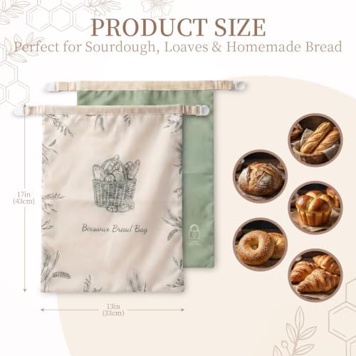 Beeswax Sourdough Bread Bags for Homemade Bread, XL Reusable Bags, 2 Pack - Image 2