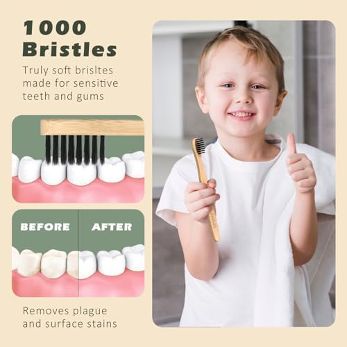 Isshah Kids Bamboo Toothbrushes Biodegradable Handle BPA Free Eco Friendly Children Size, Pack of 4 - Image 5