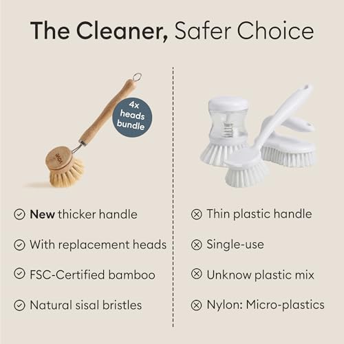 Vove Bamboo Dish Brush Bundle, Scrub Brush and 3 Replacement Heads - Image 5