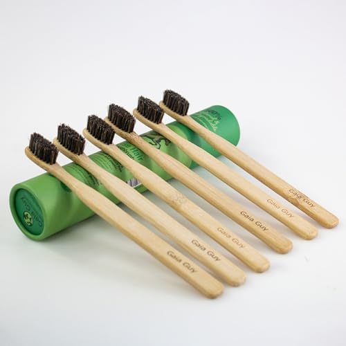 Gaia Guy Soft Natural Bristle Bamboo Toothbrush (NO Nylon - Horsehair ONLY) - Totally Compostable & Biodegradable Soft Horse Hair Bristle and Bamboo Toothbrushes - Zero Waste - 6-Pack - Image 2