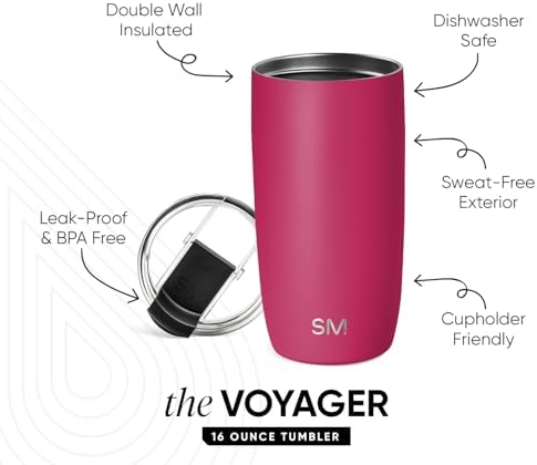 Simple Modern Travel Coffee Mug with Lid | 16oz | Magenta - Image 2