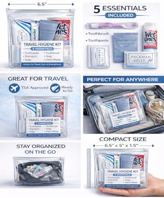 Travel Hygiene Kit (5 Essentials) – TSA Approved Toiletry Set with Toothbrush, Toothpaste, Shampoo, Soap & Hand Wipes – Portable Travel Kit for Gym, Airplane & Emergency Use - Image 2