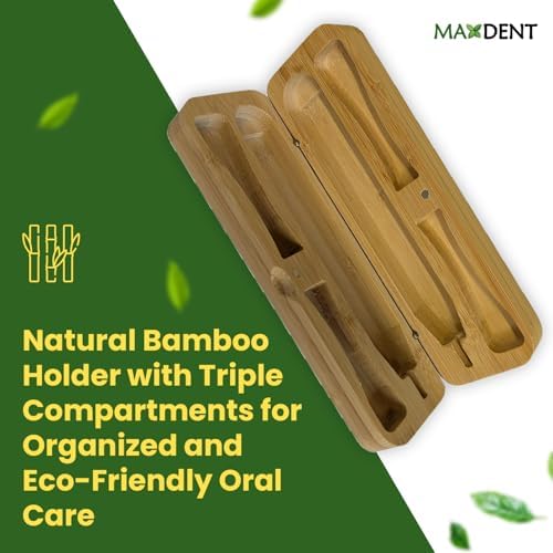 Natural Bamboo Toothbrush Holder, Wooden Bathroom Organizer with 3 Compartments, Freestanding Decorative Storage for Manual and Electric Brushes, Compact Design (12 x 4 x 3.5 Inch) - Image 3
