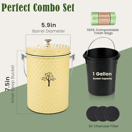 AOSION Countertop Kitchen Odorless Compost Bin with Removable Inner Bucket - Image 2