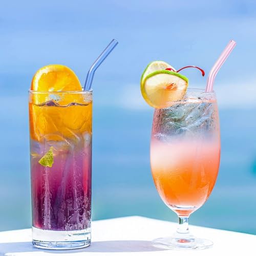 6 Pcs Reusable Bent Glass Drinking Straws,9''x10 mm Colorful Glass Straws for Beverages, Shakes, Milk Tea, Juices,Set of 6 Bent with 2 Cleaning Brushes -Shatter Resistant - Image 4