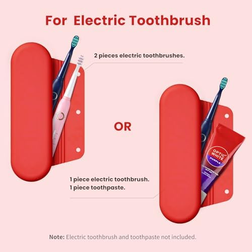 Silicone Electric Toothbrush Travel Case, Manual Toothbrush Travel Cover for Men and Women,Toothbrush Holder for Travel,Gym and More, Fits Most Manual and Electric Toothbrushes - Red - Image 2