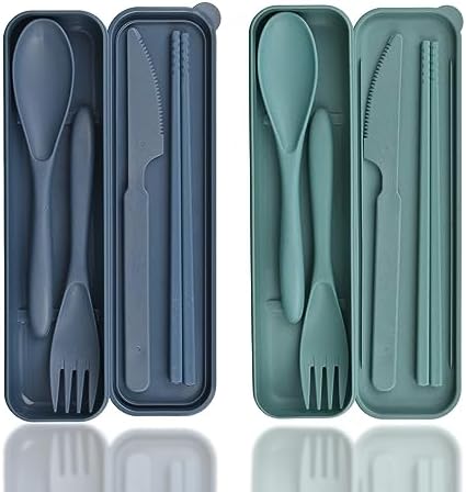 2 Sets Reusable Utensils Set with Case, Standard Travel Cutlery Set by JEPELUS