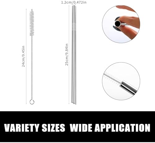 Lazycorner 5 Pcs Stainless Steel Smoothie Straws, 0.4'' Extra Wide Reusable Metal Drinking Straws for Milkshake, Smoothie, Beverage, Set of 5 with 2 Cleaning Brush - Image 3