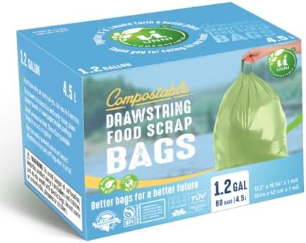 UNNI Compostable Drawstring Bags, 1.2 Gallon, 80 Count, Extra Thick 1 Mil - Image 6
