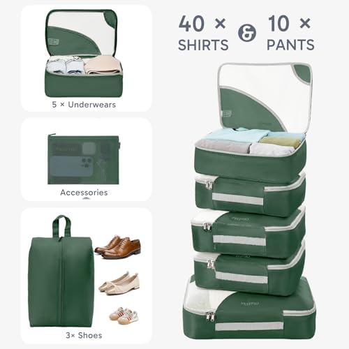 OlarHike Packing Cubes for Travel,Gifts for Women Mom,Anti-Tearing Suitcase Organizer for Luggage with Shoe & Hanging Toiletry Bag,Vacation Essentials & Accessories for Cruise Ship,10 Set,Dark Green - Image 4