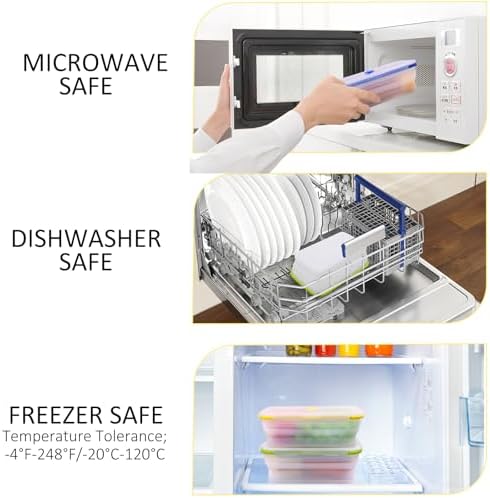 3 Pack Large Translucent Collapsible Silicone Food Storage Containers with Lids, 60.8oz Bento Lunch Boxes, for Kitchen, Office, Camping, Travel, BPA Free - Image 5