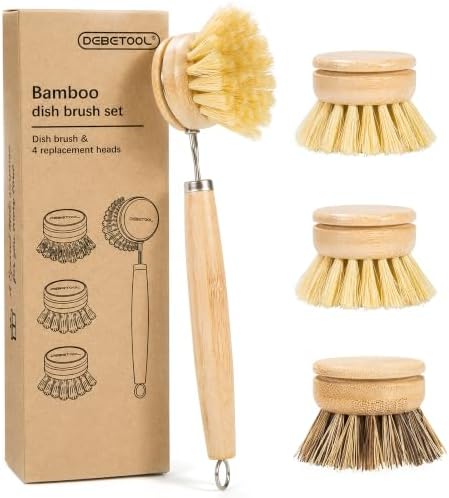 DEBETOOL Bamboo Dish Brush with Handle & 4 Replacement Heads by DEBETOOL