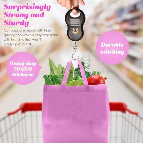 Reginary 50 Pcs Reusable Tote Bags Shopping Bags Non Woven, Pink - Image 7