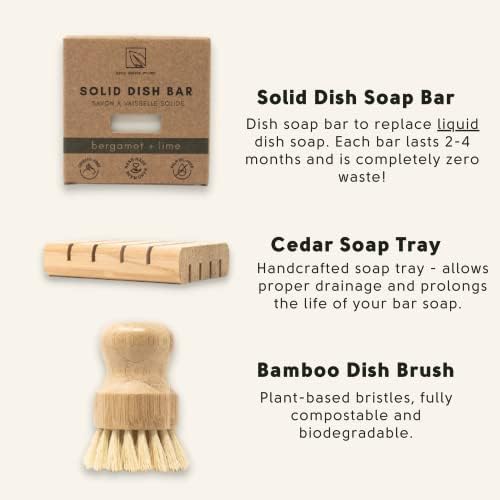 Dish Washing Bundle Kit | Eco-Friendly Solid Dish Soap, Cedar Soap Tray, Bamboo Pot Brush | Organic & Vegan Ingredients, Non-Tox Dish Soap | 3pc. Set - Image 2