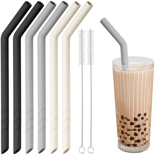 NiHome 6 PCS Extra Wide Reusable Bent Silicone Straws for Boba & Smoothies by NiHome