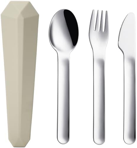 DEVICO Utensils for Lunch Box, 4Pcs Travel Silverware Set with Case, Khaki by DEVICO
