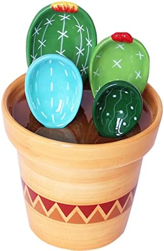 Cactus Measuring Spoons Set in Pot Ceramic House Warming Gifts New Home by GICEY