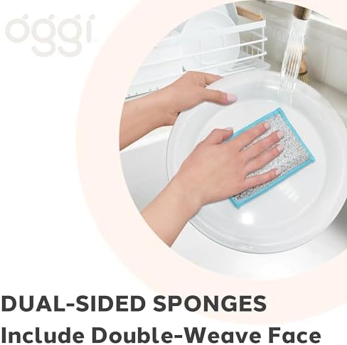 OGGI Bambou Odor-Free Scrubbing Sponges - Natural Scrub Sponges for Dishes, 91% Bamboo-Derived Rayon Cellulose Fiber, Reusable, Absorbent, Durable Scrubbers, Non-Scratch, Washable - 3 pcs, 7x4 - Image 6