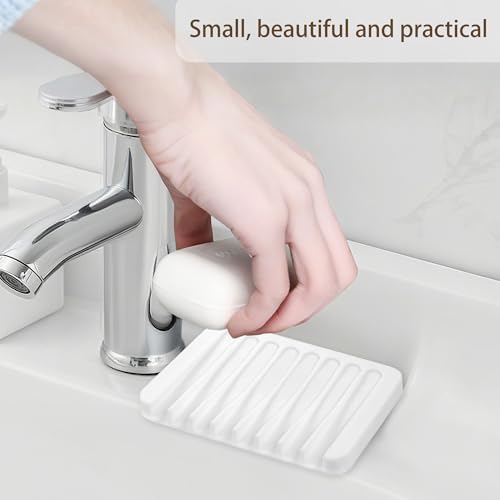 Aoheuo Modern Minimalist Style Soap Dish, Flexible Silicone Drain Soap Holder (White), 4.5" Long 3.2" Wide 0.4" High, Suitable for Kitchen, Bathroom and Bar Sinks - Image 6