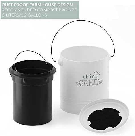Barnyard Designs 1.2 Gallon Kitchen Counter Compost Bin with Lid (White) - Image 6