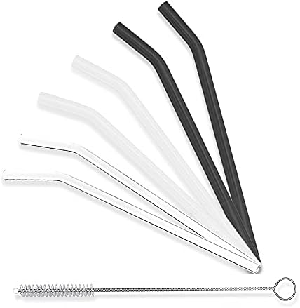 Reusable Glass Straws - 9" L x 8 mm W - Smoothie Drinking Straws for Smoothie, Milkshakes, Pack of 6 with 1 Cleaning Brush (black white transparent) by AMZSOCKETS
