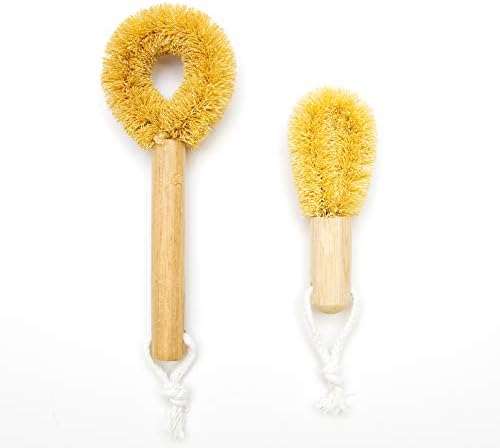 Tawashi Coir Dish Brush Set of 2 - Normal & Mini, Wooden by OTSUMAMI+TOKYO