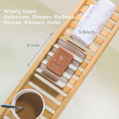 Soap Dish with Self Drain Fluted Design, Bar Soap Holder for Bathroom, Japanese Soap Tray for Shower, Bathroom and Kitchen Sink Organizer, Ceramic Soap Saver, White - Image 2