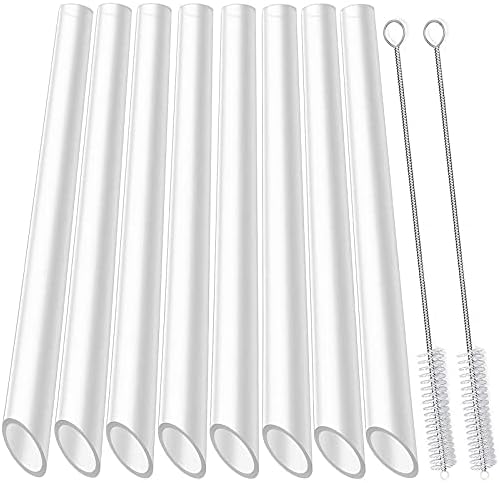 ALINK Reusable Clear Boba Straws, 13 mm x 10.5 in, Jumbo Hard Plastic Smoothie Straws for Bubble Tea, Popping Pearls, Pack of 8 with 2 Cleaning Brush by ALINK