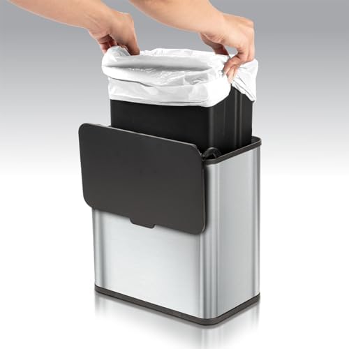 Glad Roomate Stainless Steel Under Counter Waste Bin with Clorox Odor Protection | Space Saving Dual Lid Small Trash Can for Kitchen Cabinet, Bathroom or Office, 1.5 Gallon (6L) - Image 7