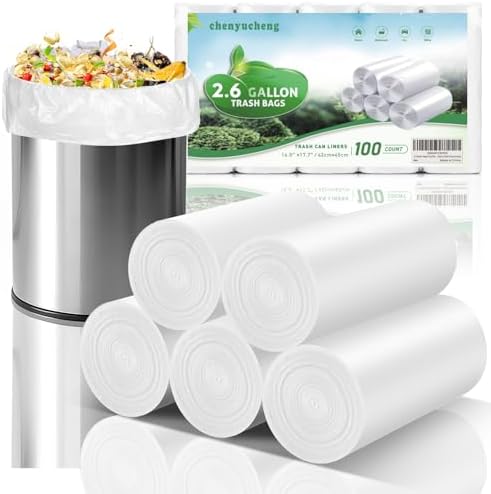 2.6 Gallon Small Trash Bags Bathroom - White Biodegradable Mini Kitchen Garbage Bag Unscented Compostable 100 Count 10 Liter Waste Basket Liners Tiny Office Car Strong Thick Chenyucheng by Chenyuchengtrashbags