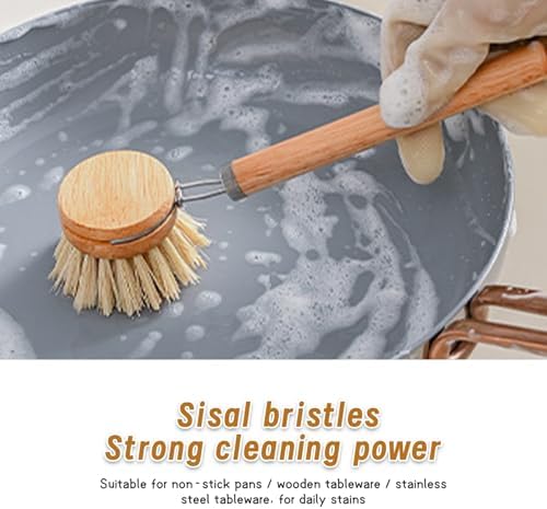 Wooden Dish Brush 4Pcs Natural Bamboo Dish Brush with Sisal Fibers Eco-Friendly Scrubber for Kitchen Cleaning - Image 7