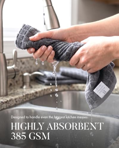 Bumble Kitchen Towels (6-Pack), 16"x28", 100% Cotton Dish Towels - Gray - Image 4