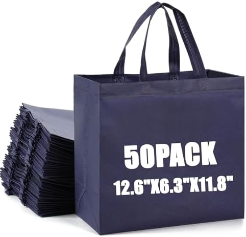 50pcs Reusable Grocery Bags with Handles Non Woven Shopping Tote Bags Bulk by Retainbre