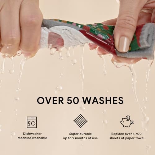 RECYCO 4 Pack Christmas Swedish Dishcloths for Kitchen | Classic Red Washable Dish Towels | Cellulose Reusable Cleaning Paper Towels | Absorbent Counter Dish Cloth Sponge Kitchen Wipes, 7" x 8" - Image 5
