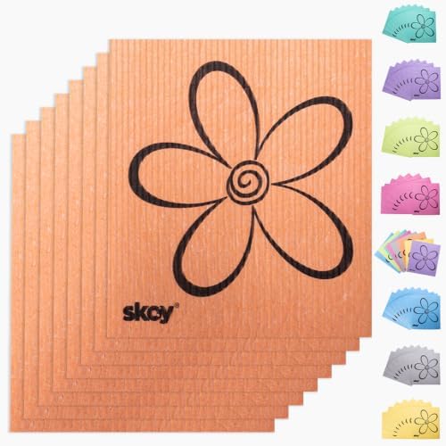 Skoy Cloth, 8-Pack Versatile Swedish Dishcloths for Kitchen and Household Use, Reusable Cleaning Cloths, Planet-Friendly, Dishwasher and Dryer-Safe, Orange by Skoy