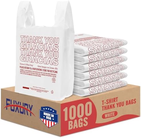 Fuxury Plastic Thank You (Gracias) Shopping Bags with Handles 1000 Count by Fuxury