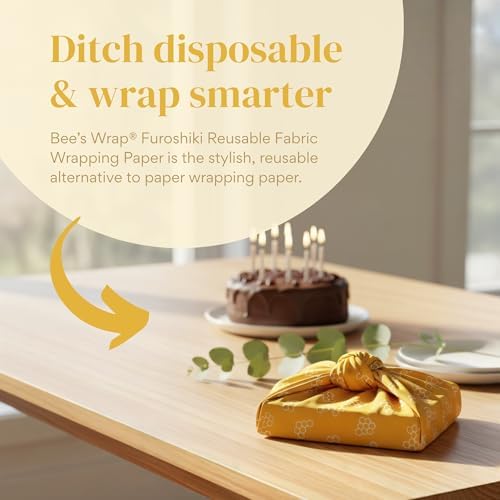 Bee's Wrap Furoshiki Gift Wrap, 4 Pack - Mustard Honeycomb - Image 2