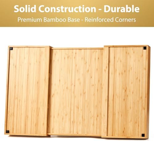 Umilife Extra Large Expandable Kitchen Drawer Organizer for Utensil and Junk, 19" Deep for Big Drawer, 17" to 28" Adjustable Bamboo Wood Drawer Divider, Cutlery Tray, Flatware Holder - Image 4