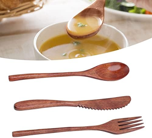 Wooden Cutlery Set, 3 PCS Wooden Spoon Fork Knife for Eating, Wooden Utensil Reusable Dinner Set with Case, Kitchen Flatware Set Travel Cutlery - Image 4