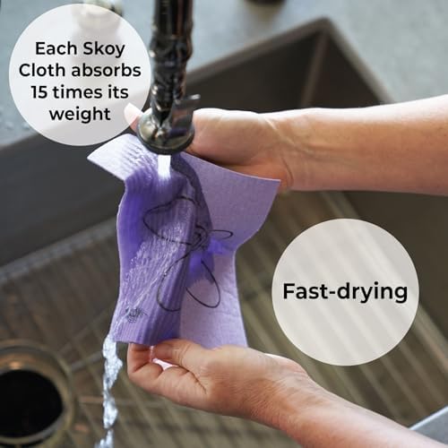 Skoy Cloth, 8-Pack Eco-Friendly and Reusable Swedish Dishcloth, for Kitchen and Household Use, Plastic-Free, Gray and Teal Color w/Hardware Design - Image 5