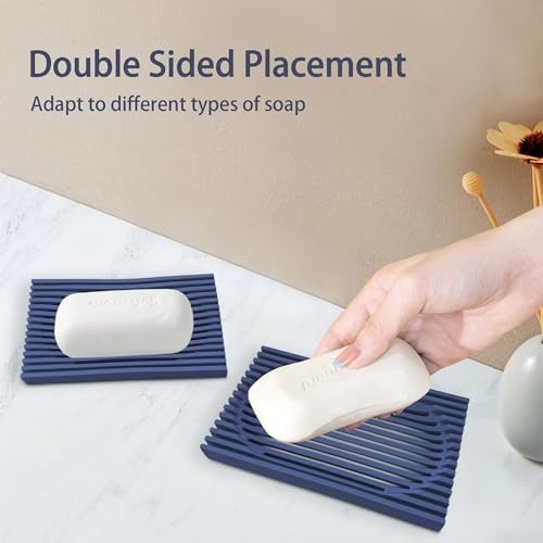 Aoheuo Modern Minimalist Soap Dish (2Pack),Drainage Silicone Soap Holder,5.5 Long by 3.15 Wide,0.55 inches high,Used for Kitchen, Bathroom,and Bar Sink(Blue,Blue) - Image 5
