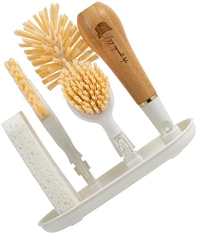 Mikinona 3-Head Kitchen Cleaning Brush Set Bamboo Dish Scrubber Replaceable Heads for Pots Sinks and Kitchen Gaps Sturdy Wood Pulp Cotton Material by Mikinona