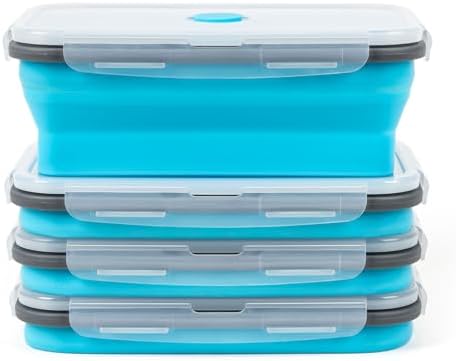 Collapsible Silicone Food Storage Containers Set with Lid & Air Vent,Foldable Lunch Containers(4PCS,Blue,40oz) by SiliseaDirect