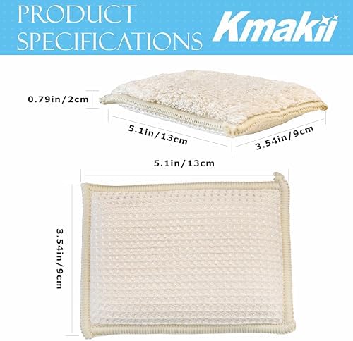 KMAKII Bamboo Kitchen Sponges Dish Sponges Natural Cleaning Sponges Beige 6 Pack - Image 2