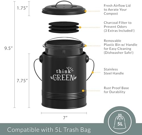 Barnyard Designs 1.2 Gallon Kitchen Counter Compost Bin with Lid (Black) - Image 4