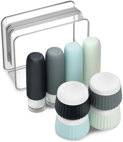 Mrsdry Travel Bottles 8 Pack, TSA Approved 3 oz Toiletries Containers, Leak Proof Silicone Squeezable Essentials Jars with Clear Bag by Mrsdry