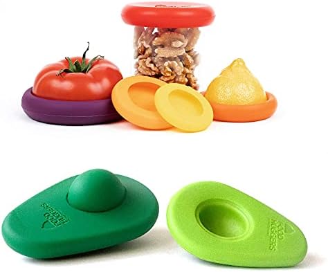 Food Huggers Zero Waste Starter Kit - (7 Pieces) -Avocado Hugger Saver Covers (Set of 2) + Reusable Silicone Food Savers Autumn Harvest (Set of 5), Dishwasher Safe, Keeps Food Fresh by FoodHuggers