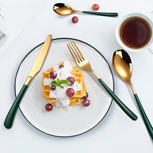 AARAINBOW 7 Pieces Stainless Steel Flatware Set Portable Reusable Cutlery Set Travel Utensils Set Including Chopsticks Knife Fork Spoon Straws Cleaning Brush Dishwasher Safe (7 Green Golden) - Image 6