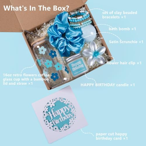 JTEWB Birthday Gifts For Women, Teen Girl, Her, Happy Birthday Gift Box For Girl, Women, Sister, Daughter, Friends, Cute Daisy Aesthetic Glass Cups Gift Set 7pcs (Aqua Turquoise) - Image 2