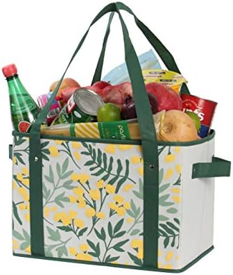 Reusable Grocery Bags Set Shopping Box with Reinforced Bottom Heavy Duty Premium Collapsible Foldable with Long Handles Storage Boxes Eco Friendly Bins Cubes Spring (Set of 3) - Image 7